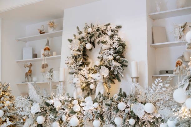 istock Winter decor featuring a snowy Christmas wreath and festive arrangements 2189664236