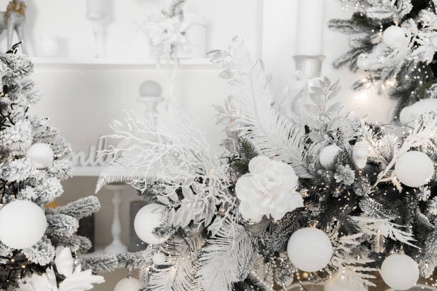 istock Beautifully decorated Christmas tree with white ornaments and festive decor 2189664254