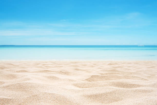 istock Empty sand beach with tropical sea and sunny blue sky copy space scene 2189693838