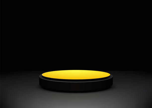 istock Black and Yellow Podium on Dark Background for Luxurious Product Display and Mockups 2189700398