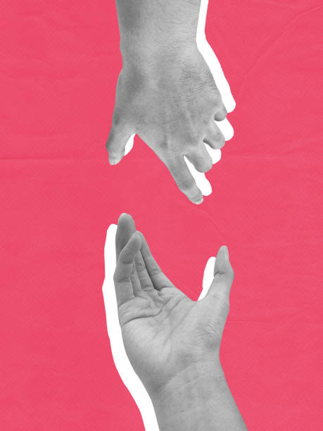 istock Hand reaching out vertically, pop art style isolated on pink background 2189704810