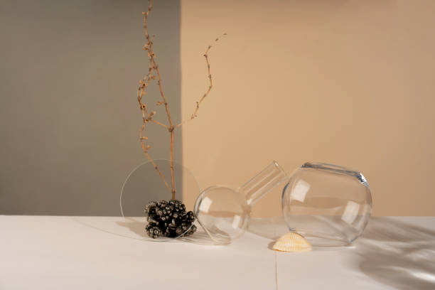 istock Composition empty podium material tree stone dry flowers glass. Product presentation. Background mocha olor. Beautiful background from natural materials 2189706474