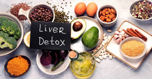 istock Best sources for liver health on light gray background. 2189711003