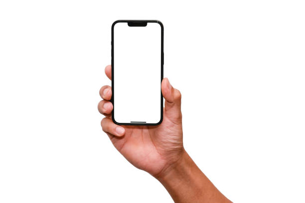 istock Hand holding the black smart phone on transparent background Clipping Path 2189718933