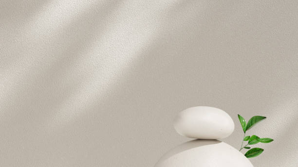 istock Background featuring a rock stone podium with plant shadows cast on a gray wall, designed for product placement. Ideal as a template for showcasing skincare or cosmetics in landscape 2189721870
