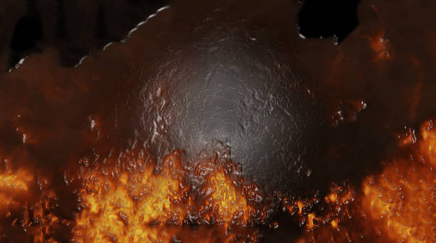 istock A frozen view of an explosive orange flame on a black background 2189722273