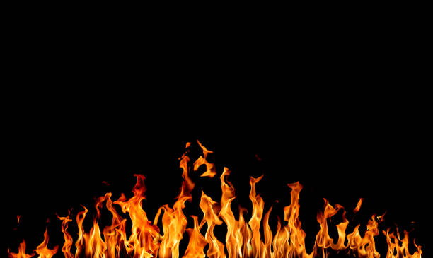 istock Black background fire, flames with torches and textures with splitting power effect, can grill red, burning with burning smoke and sparks in barbecue grill fire 2189724850
