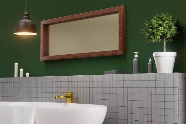 istock A bathroom with a mirror, a sink, a potted plant, and a vase 2189733342