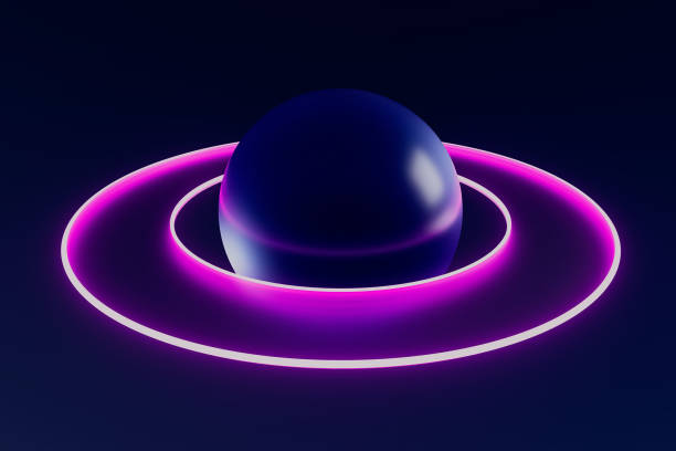 A glowing blue sphere is surrounded by a purple ring. The sphere is the center of the image and the ring is the outer edge. The image has a futuristic and otherworldly feel to it