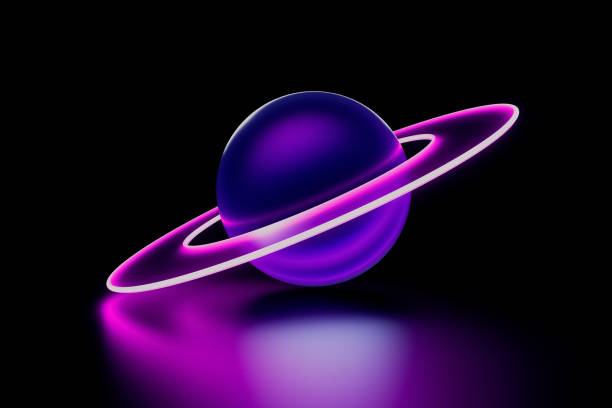 A purple planet with a glowing ring around it. The planet is the main focus of the image, and the ring is a secondary element that adds to the overall aesthetic of the scene