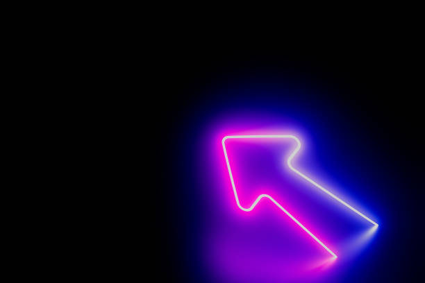A purple neon sign hanging on building
