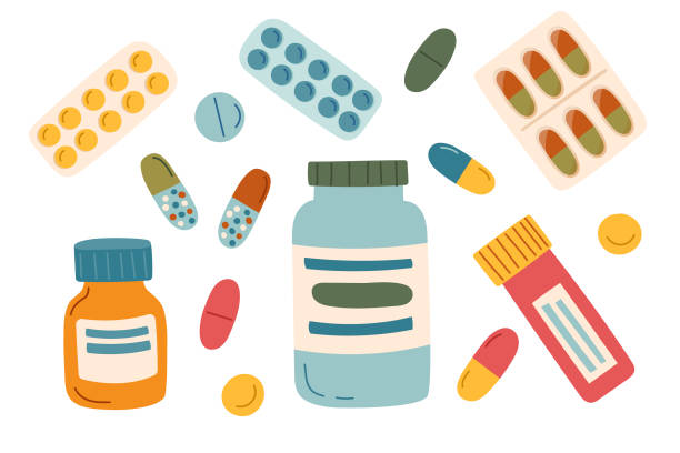 illustrations, cliparts, dessins animés et icônes de ensemble de pilules1 - complément vitaminé