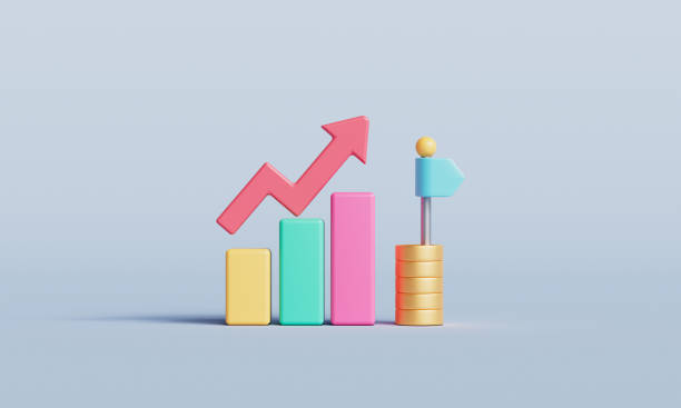 istock Business Arrow Chart Graph and Gold Coins Icon. 3D Rendering 2189745037
