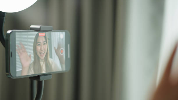 istock Influencer woman recording video herself. 2189751513