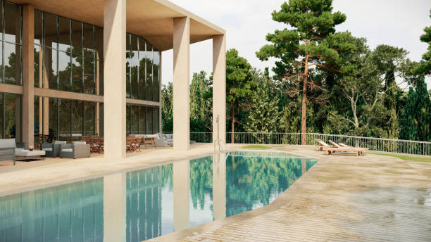 istock 3d rendering of modern mansion with pool and trees 2189756629