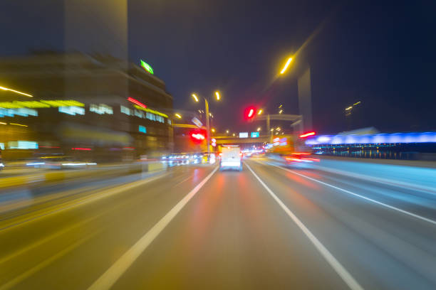 Fast ride in the night city, motion blur