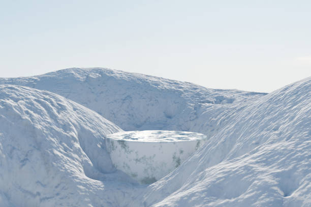 istock 3d render winter platform and natural mockup background, Ice podium on the ice snow mountain in clear day for product display, advertising, cosmetic skincare or etc 2189756952
