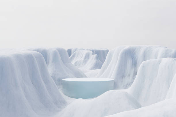 istock 3d render winter platform and Realistic natural background, Ice podium on the ice snow mountain, Backdrop sky and cloud for product stand display, advertising, mockup or etc 2189756956