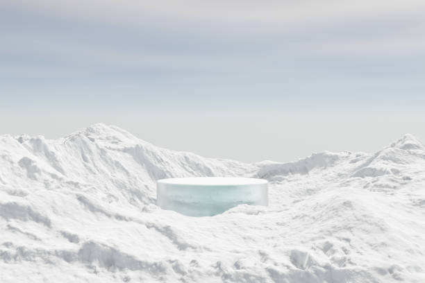 istock 3d render winter platform and Realistic natural background, Ice podium on the ice snow mountain, Backdrop sky and cloud for product stand display, advertising, mockup or etc 2189756960