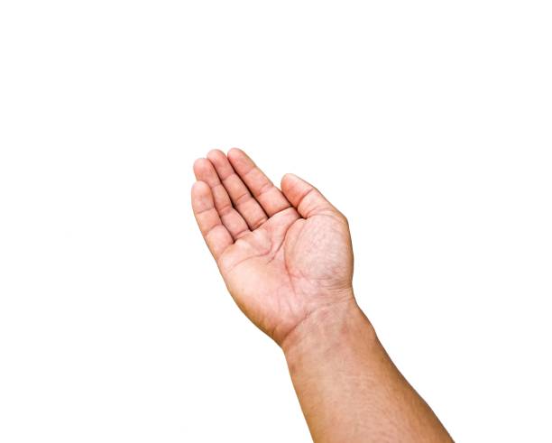 istock Male hands open and stretched forward on business concept isolated on white background. 2189756980