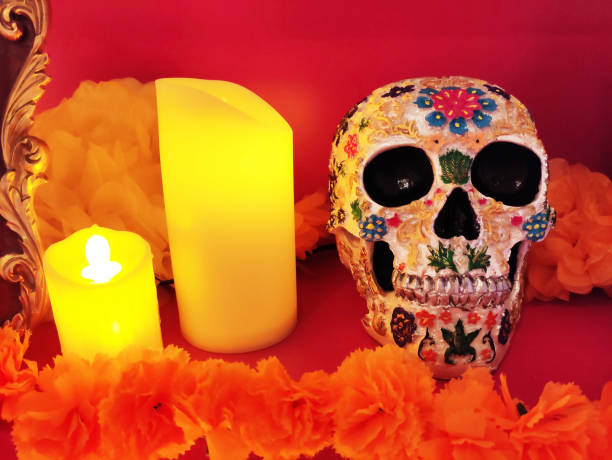 istock A human skull and beautiful multicolored flowers 2189760991
