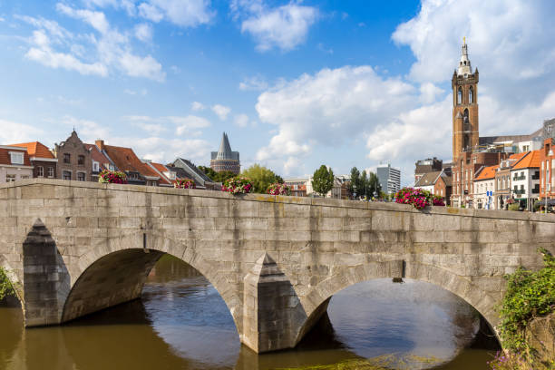 Historic stone bridge over the Roer river in Roermond, Netherlands