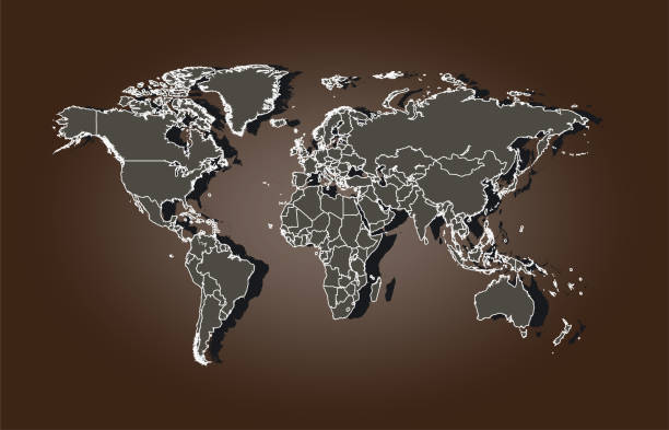 istock The image depicts a world map with a brown background. The continents are outlined in white, with a dark gray fill. The map shows all the major continents, including North America, South America, Europe, Asia, Africa, Australia, and Antarctica. 2189765731