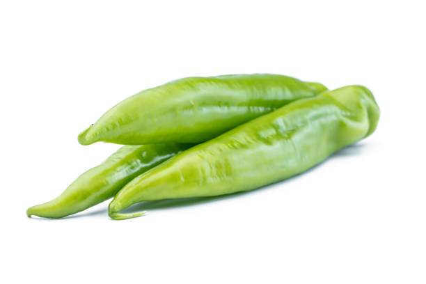 istock Three fresh green chili peppers isolated on white background 2189766216