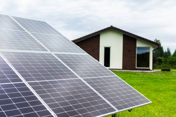 istock Solar panels at the private house. Technologies collecting electricity from sun rays. Eco-friendly power plant. Innovative sun panels. Alternative power supply system. 2189767945