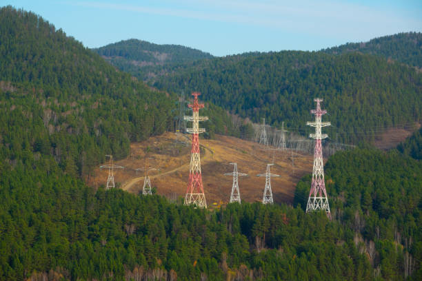 istock High voltage pylons in the middle of the forest 2189773327