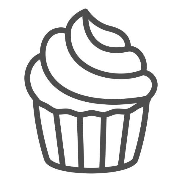 Cake with cream line icon, sweets pastry concept. Vector graphics. Sweet cream cupcake, bakery sign on white background, outline style icon for mobile or web design. Cake with cream line icon, sweets pastry concept. Vector graphics. Sweet cream cupcake, bakery sign on white background, outline style icon for mobile or web design cupcake stock illustrations