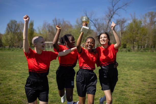istock Female soccer team won a trophy 2189788067