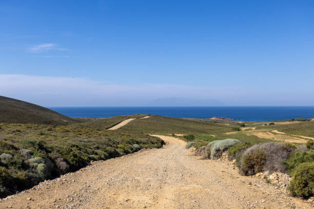 A rural single track road in Ibiza, Spain