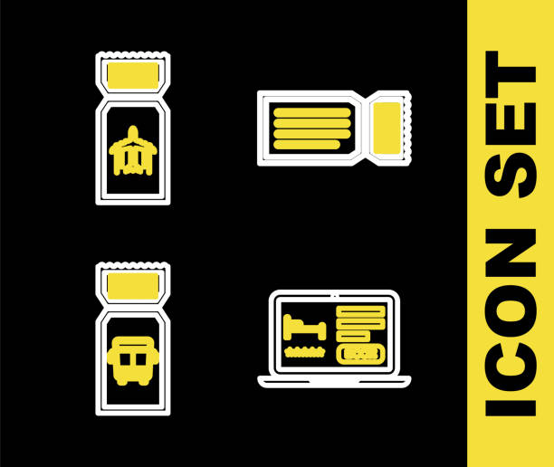 istock Set line Ticket, Online hotel booking, Bus ticket and Airline icon. Vector 2189794987