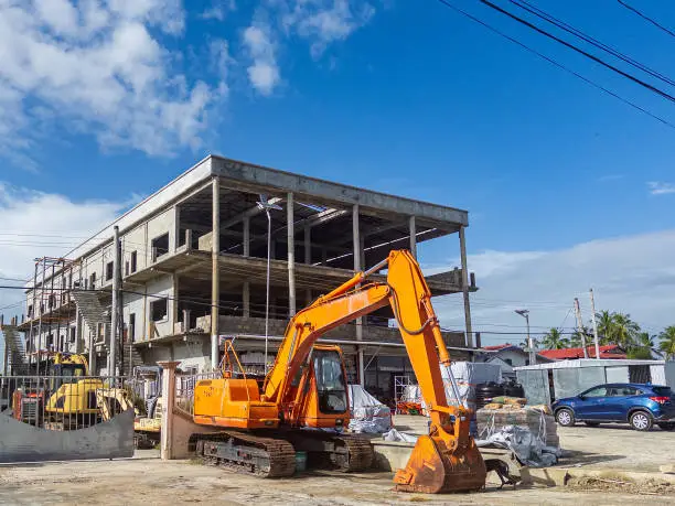 Rosehall, East Berbice-Corentyne, Guyana - Building Construction with Heavy Equipment around Rosehall, East Berbice-Corentyne, Guyana - Building Construction with Heavy Equipment around