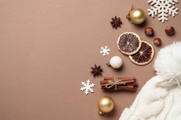 istock Christmas composition with fir tree, spices and ornaments. 2189800366