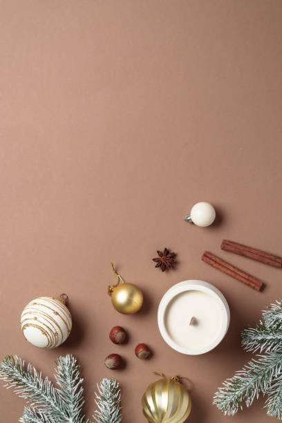 istock Christmas composition with fir tree, spices and ornaments. 2189800399