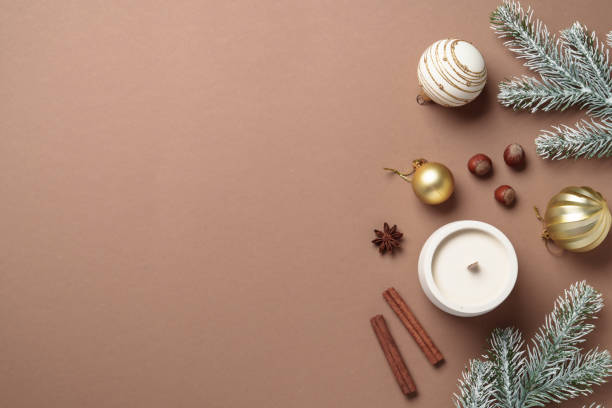 istock Christmas composition with fir tree, spices and ornaments. 2189800402