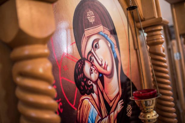istock Ancient Orthodox icon showing Virgin Marry with baby Jesus 2189800967