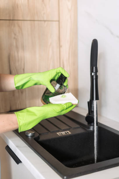 istock Cleaning the kitchen sink with dish soap and sponge during household chores 2189805074