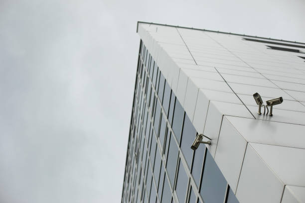 Building against sky. Modern style of architecture. Windows in house.