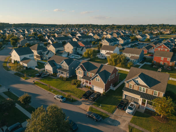 istock Golden Hour  - Modern Middle Class Neighborhood - Dense Population - Wide Angle 2189820268