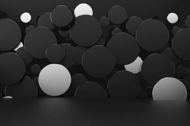 istock New year black abstract stage mockup with flying glossy black, silver circles. Template 3D illustration modern, luxury, perfect, geometric scene for presentation cosmetic products, goods, advertising. 2189821528