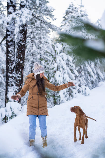 Cute family enjoying on snow at winter vacation