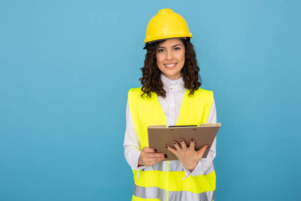 istock Professional Latina engineer with a hard hat and safety vest 2189838763