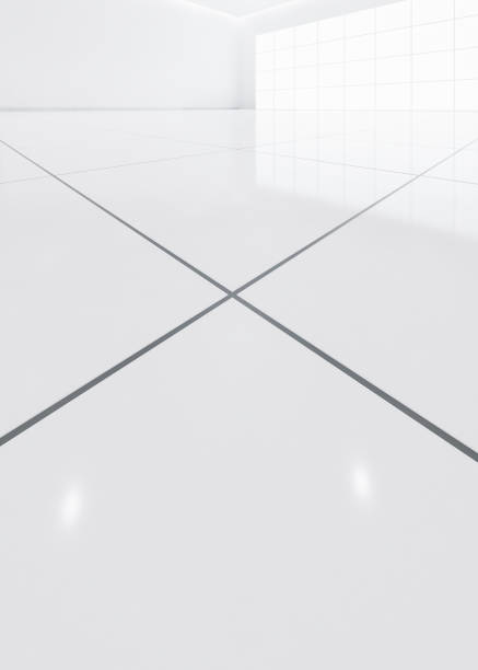 istock 3d rendering of white empty room with tile floor suit for background. 2189847592