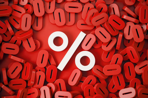 istock White Large Percentage Sign Surrounded by Red Small Zero Numbers. Discount Concept 2189851475