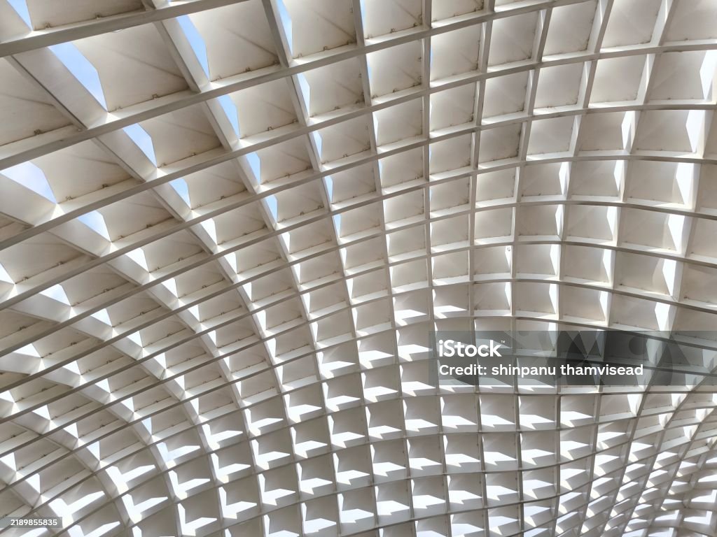 Designer Ceiling Structure Geometric White Steel Ceiling Structure Design Stock Photo - Download ...