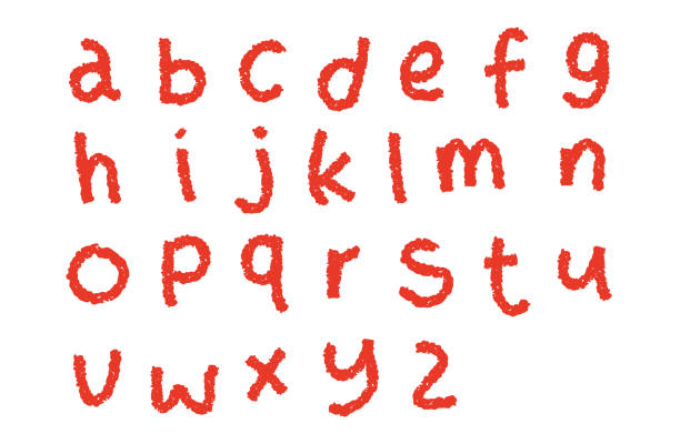 istock A set of lowercase letters of the alphabet written in red crayon 2189866603
