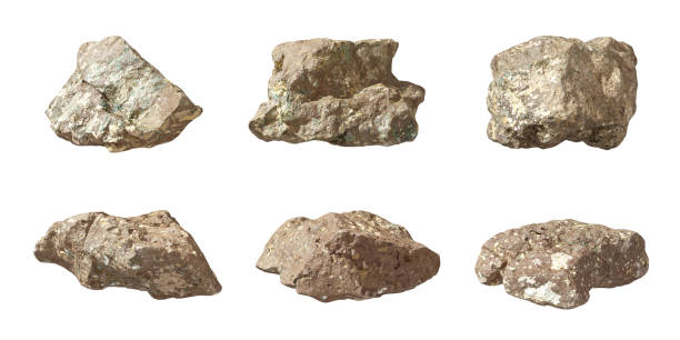 istock Beige hard rock stones shape collections set on white backgrounds 3d rendering 2189868781